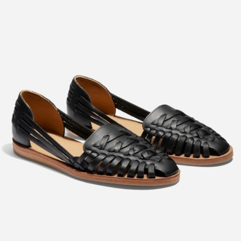Nisolo Huarache Black Leather Woven Flats